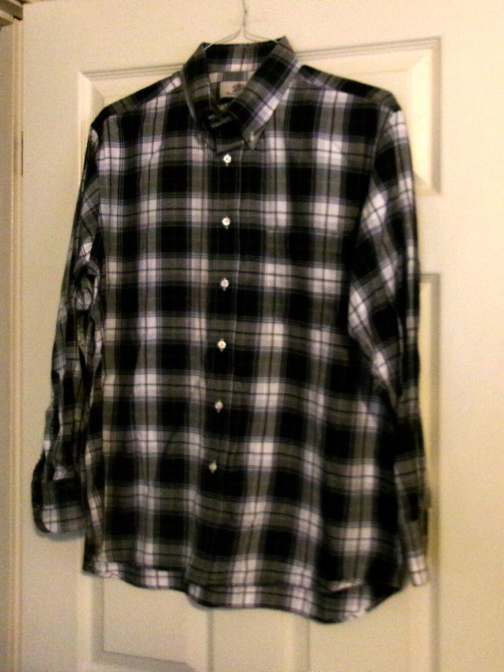 Men's OXXFORD Long Sleeve Navy Plaid Button Down Shirt Size 17 1/2 X 33